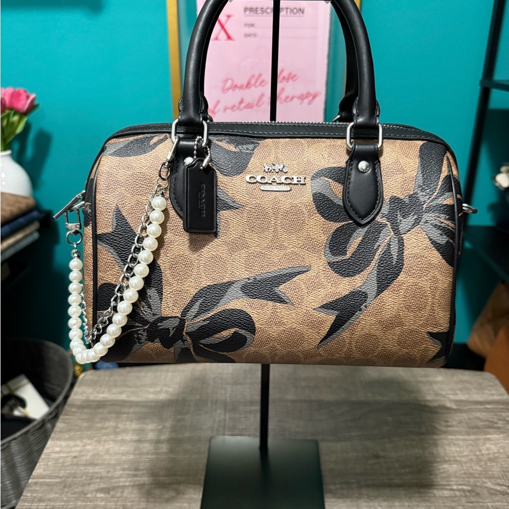 Coach Black and Tan Satchel with Bow Design